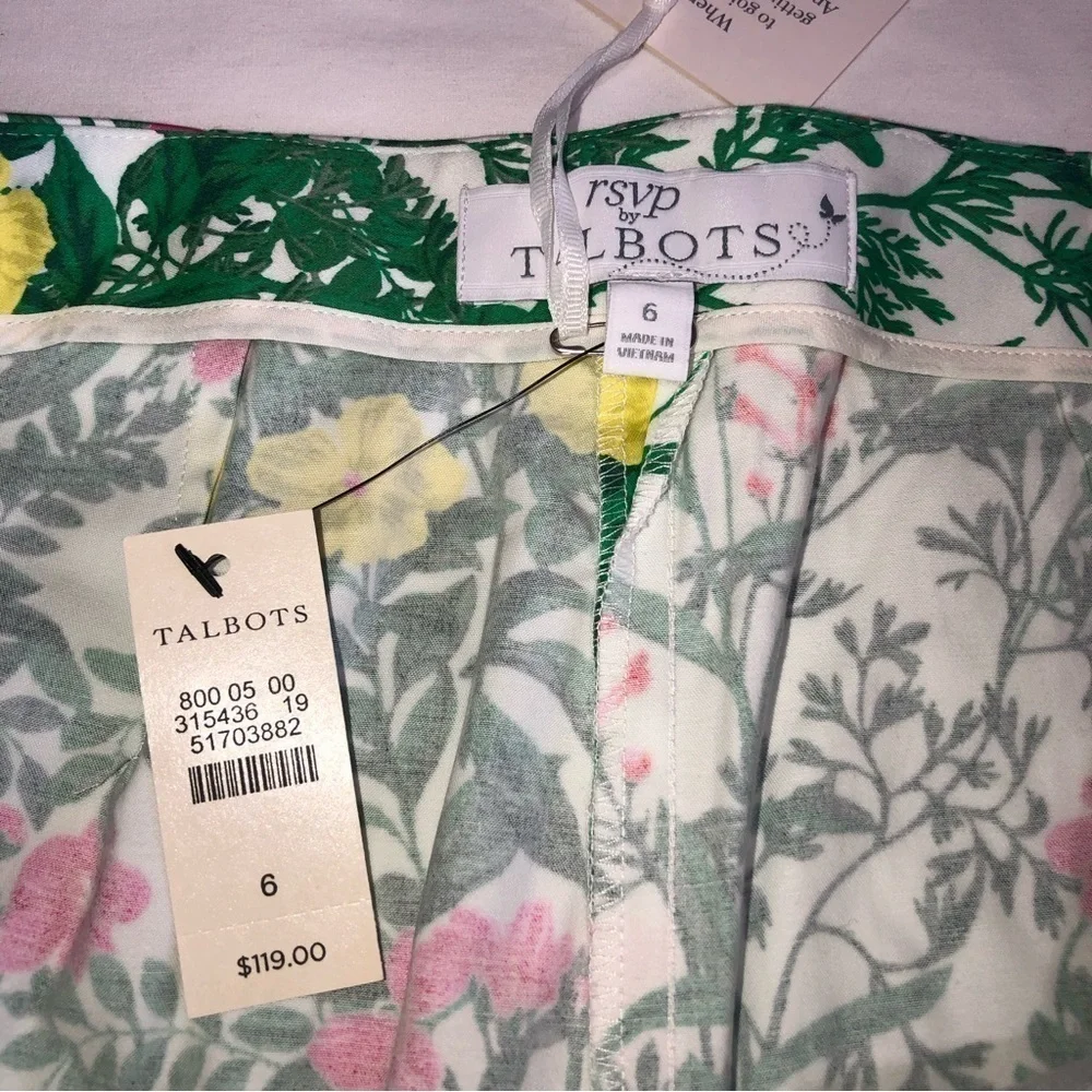Talbots RSVP Floral Pants Stretch Cotton New Size 6 Tapered Side Zip Brunch